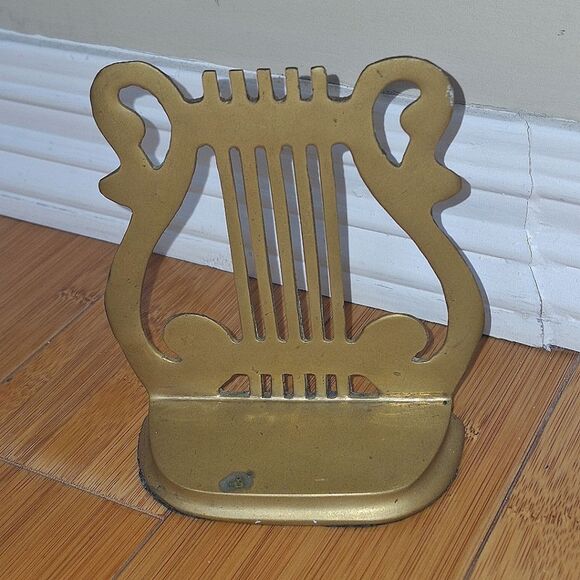 Brass‎ Musical Lyre Harp Bookend Musician Mid Century MCM Vintage Patina ONE - Picture 14 of 14